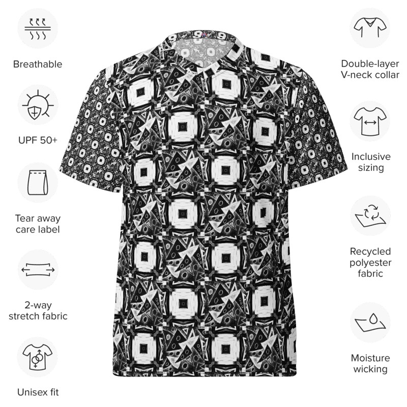 Abstract Black and White Triangles with Squares Unisex V Neck Sports Jersey product image (17)