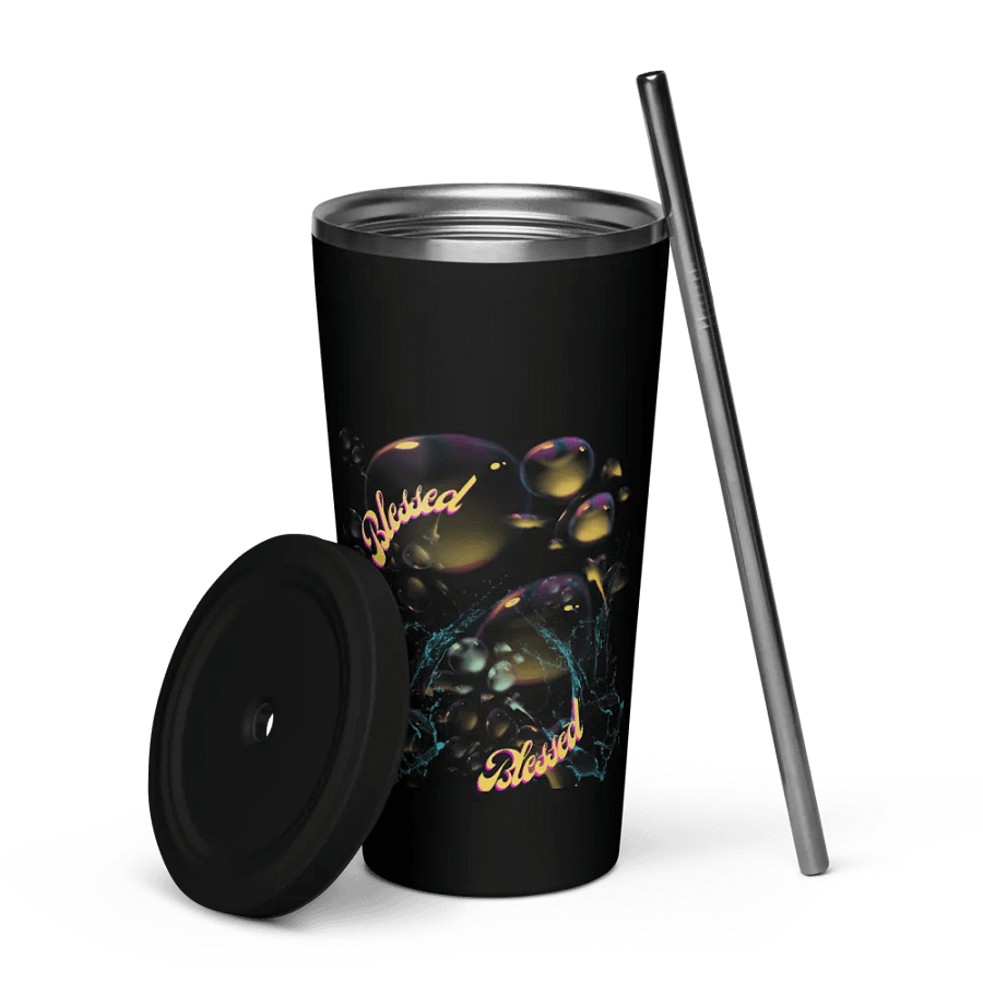Insulated tumbler with beautiful swirly blue water splash and drops design featuring “Blessed’ product image (5)