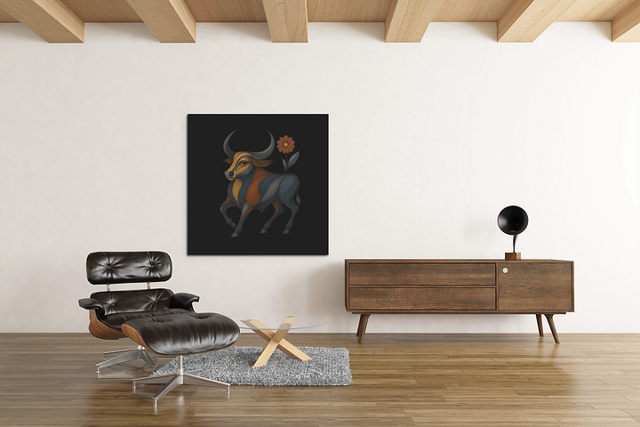"Bull in Bloom" - Geometric Bull Canvas Art product image (4)