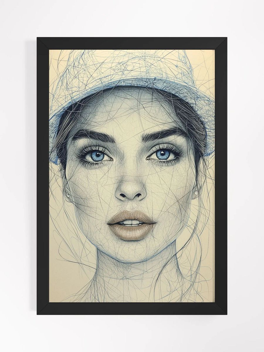 Blue Muse: Minimalist Portrait Art Print with Vintage Elegance product image (1)