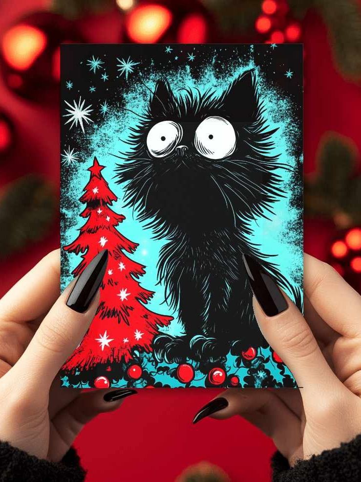 Retro Scaredy Cat Christmas Cards Pack of 10 • 5×7 product image (1)