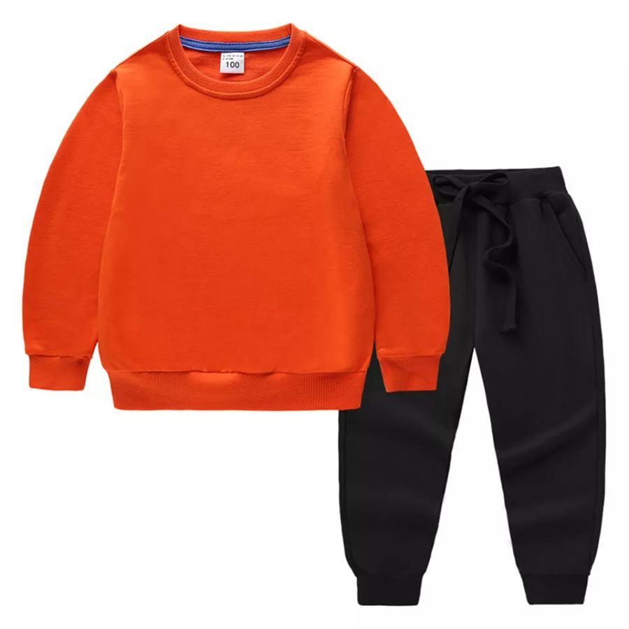 Kids Boys Girls Sweatsuit Solid Color Outfits Thermal Tracksuit Jogger Shirt product image (7)
