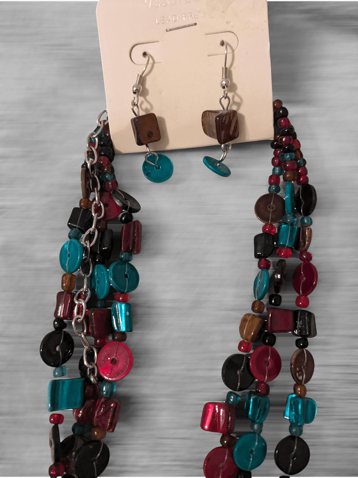 Blue, Red & Brown Necklace and Earring Set product image (2)