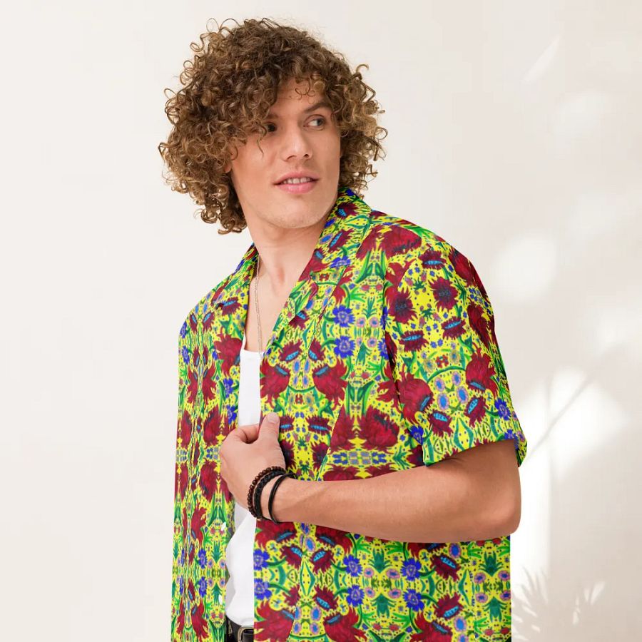 Abstract Red Flowers Unisex Hawaiian Shirt product image (7)