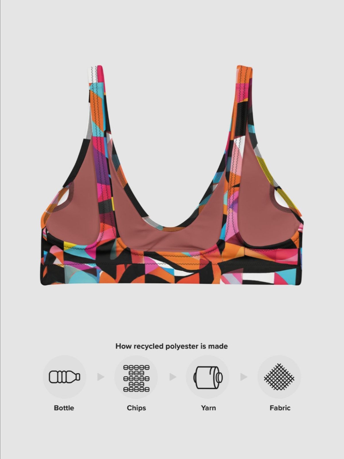 Padded Bikini Top "Colorful Modern Abstract Checkered Art Printed" product image (9)