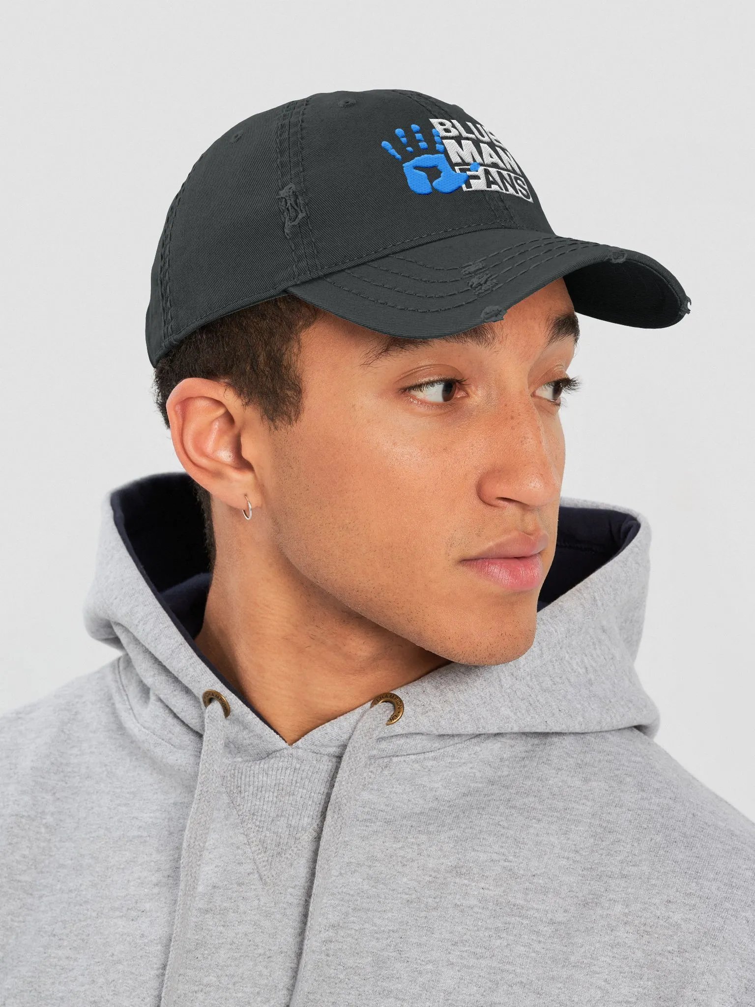 Blue Man Fans Hand Print Embroidered Distressed Cap product image (7)