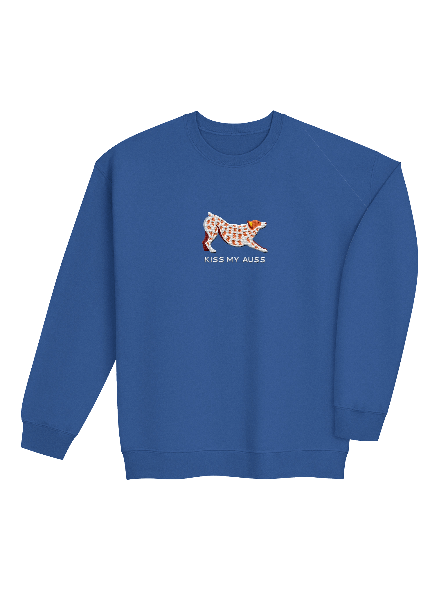 Kiss My Auss Sweatshirt (Embroidered) of an Australian Cattle Dog(Red Heeler, Docked Tail) product image (16)