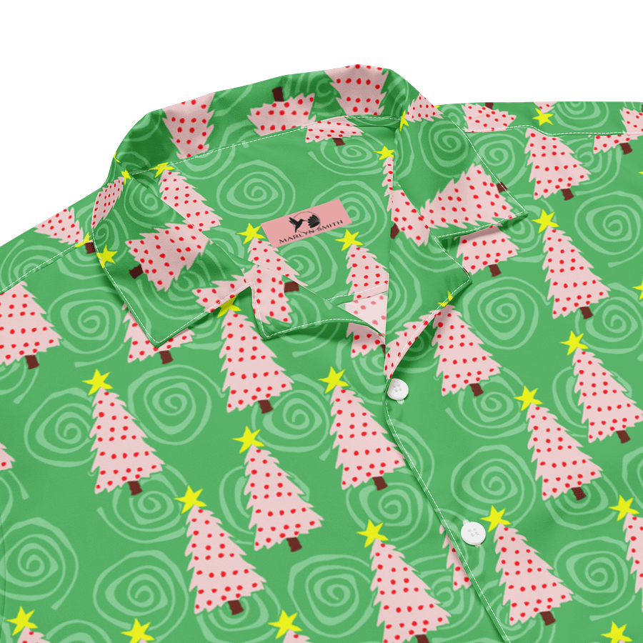 Pink Christmas Trees on Mint Green Oversized Button-Down Shirt product image (3)