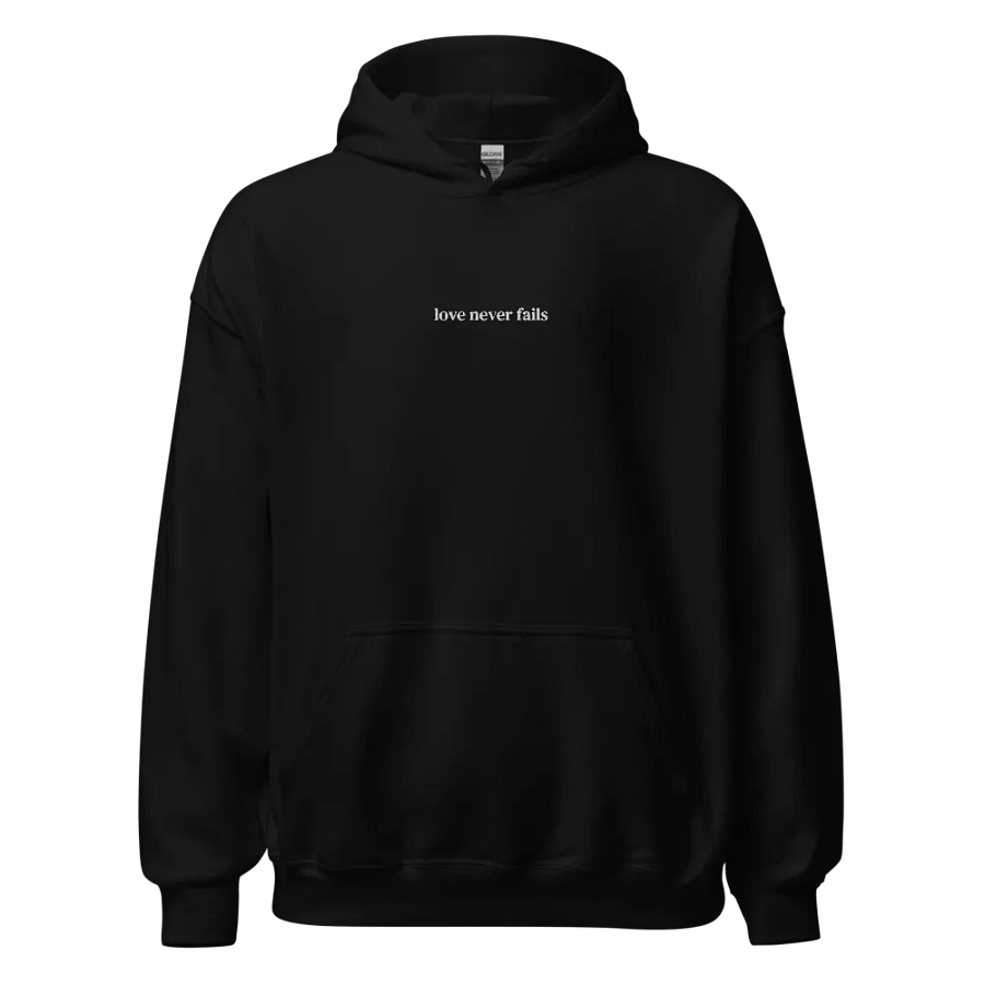 Minimalistic Unisex Love Never Fails Embroided Hoodie (White Embroided) product image (1)