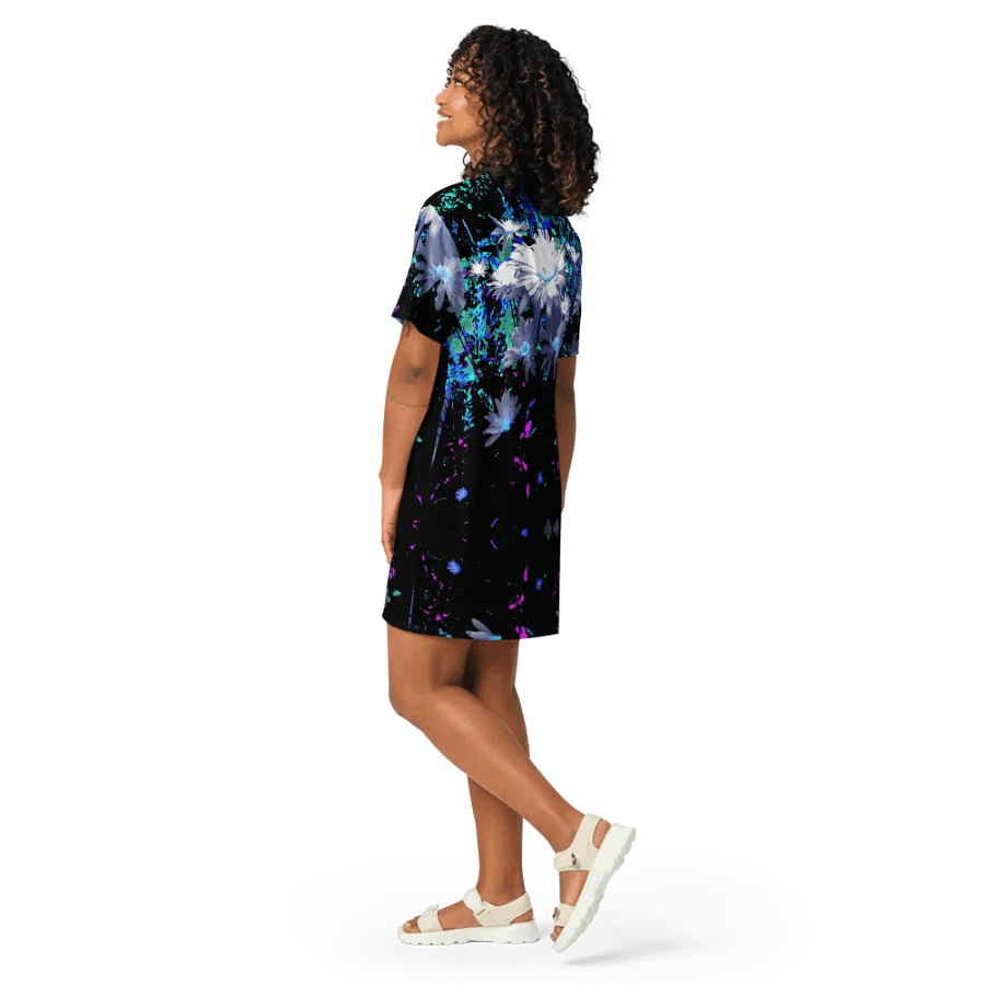 Abstract Neon Daisy Flowers Ladies T Shirt Dress product image (12)