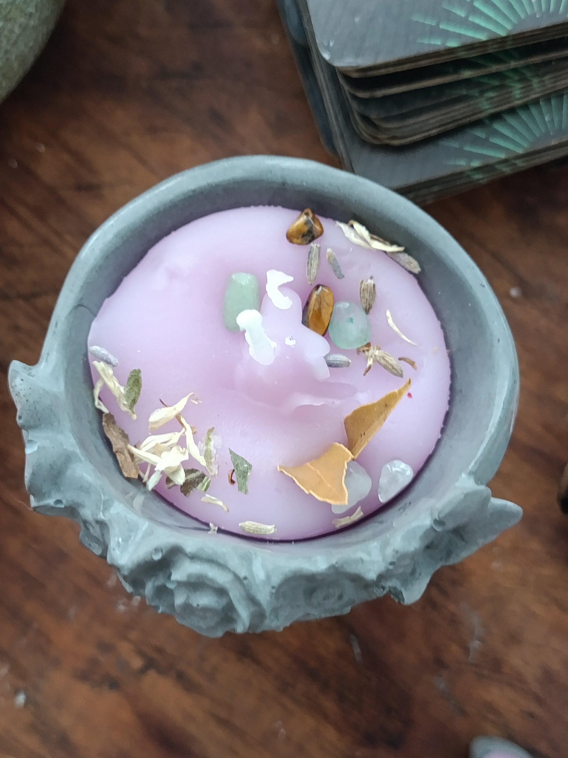 Positive Gedanken Kerze selbstgemacht UNIKAT violett product image (2)