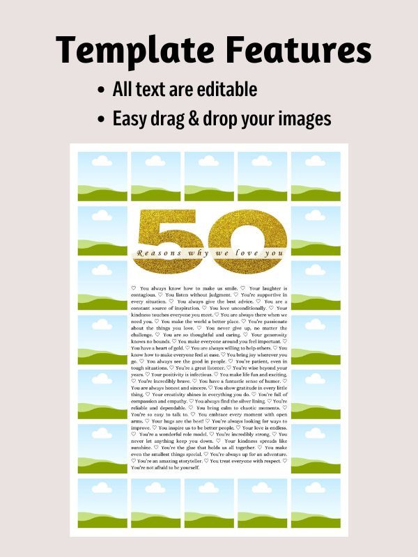 50 Reasons Why We Love You Photo Collage Canva Template product image (5)
