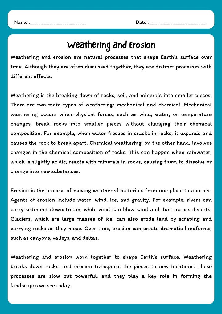 Weathering and Erosion Reading Comprehension with Questions product image (1)