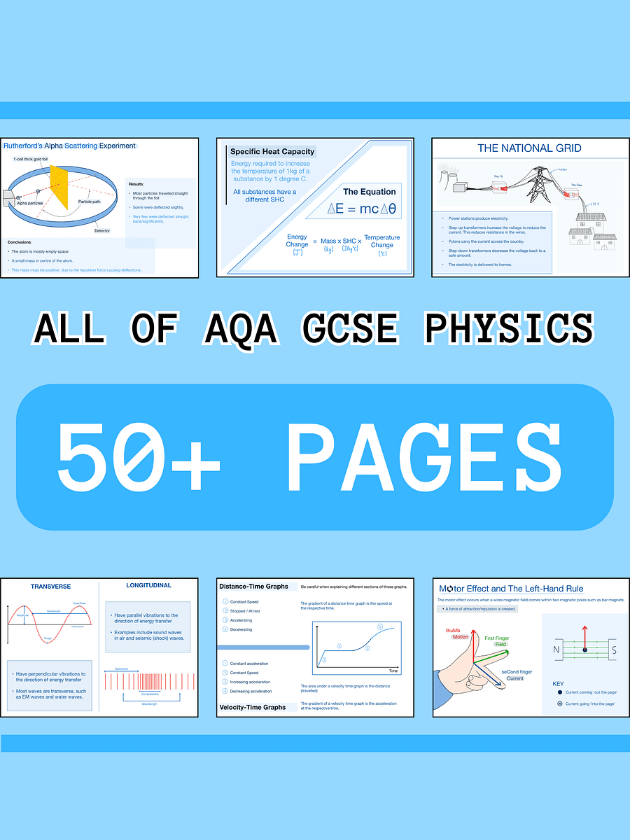 The WHOLE of AQA GCSE Physics Revision Notes (50+ Pages) | Revision Made Easy product image (1)
