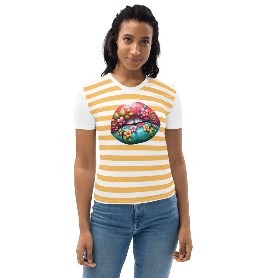 Blooming Lips Orange Stripped Tee product image (10)