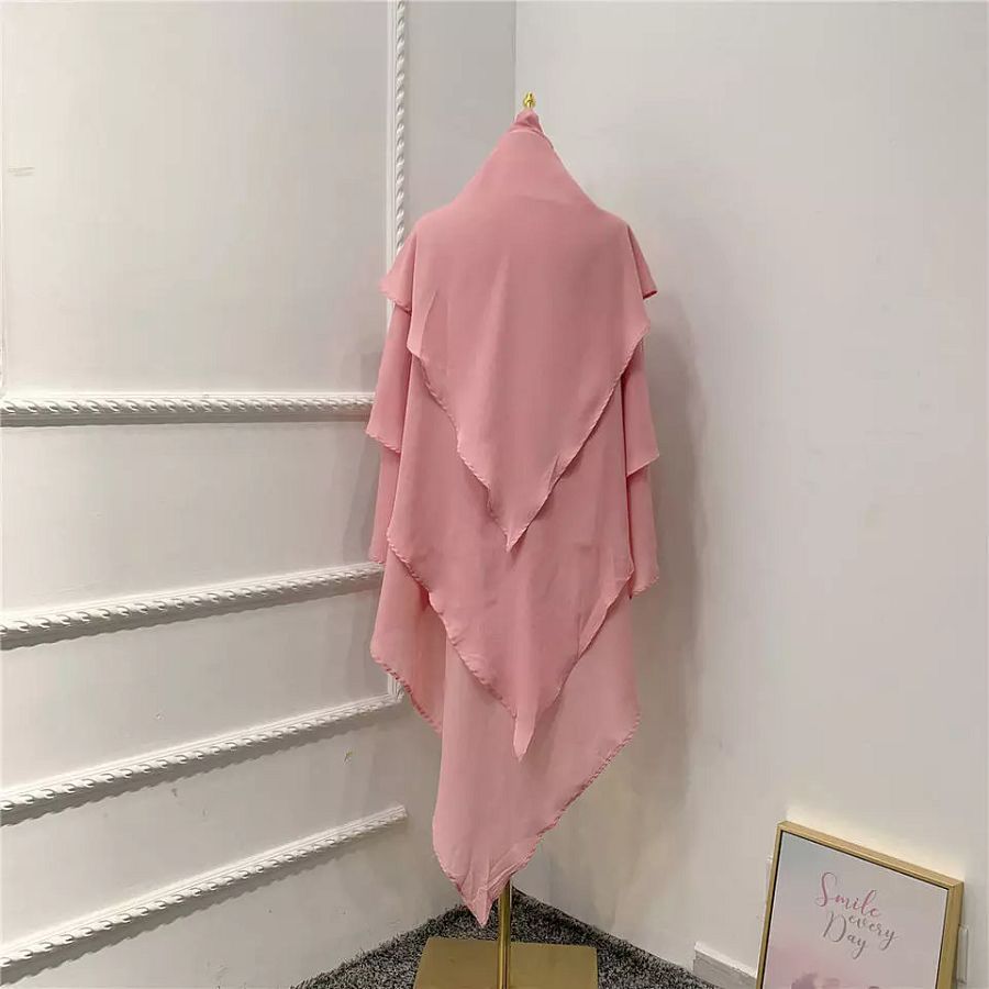 3 Layer Triangular Diamond Instant Khimar-Hijab-Jilbab Tie Back Pink Color product image (1)