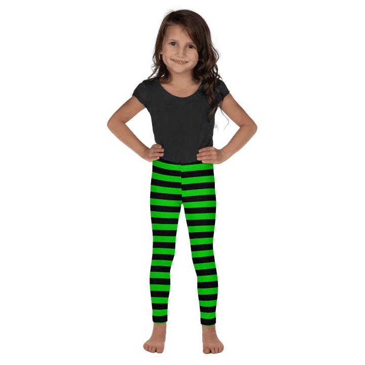 Striped Black and Green Kids Leggings product image (2)