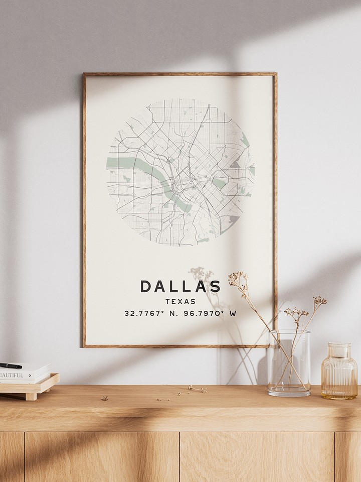 Dallas Street Map Poster – Beige Minimalist Circular City Art product image (1)