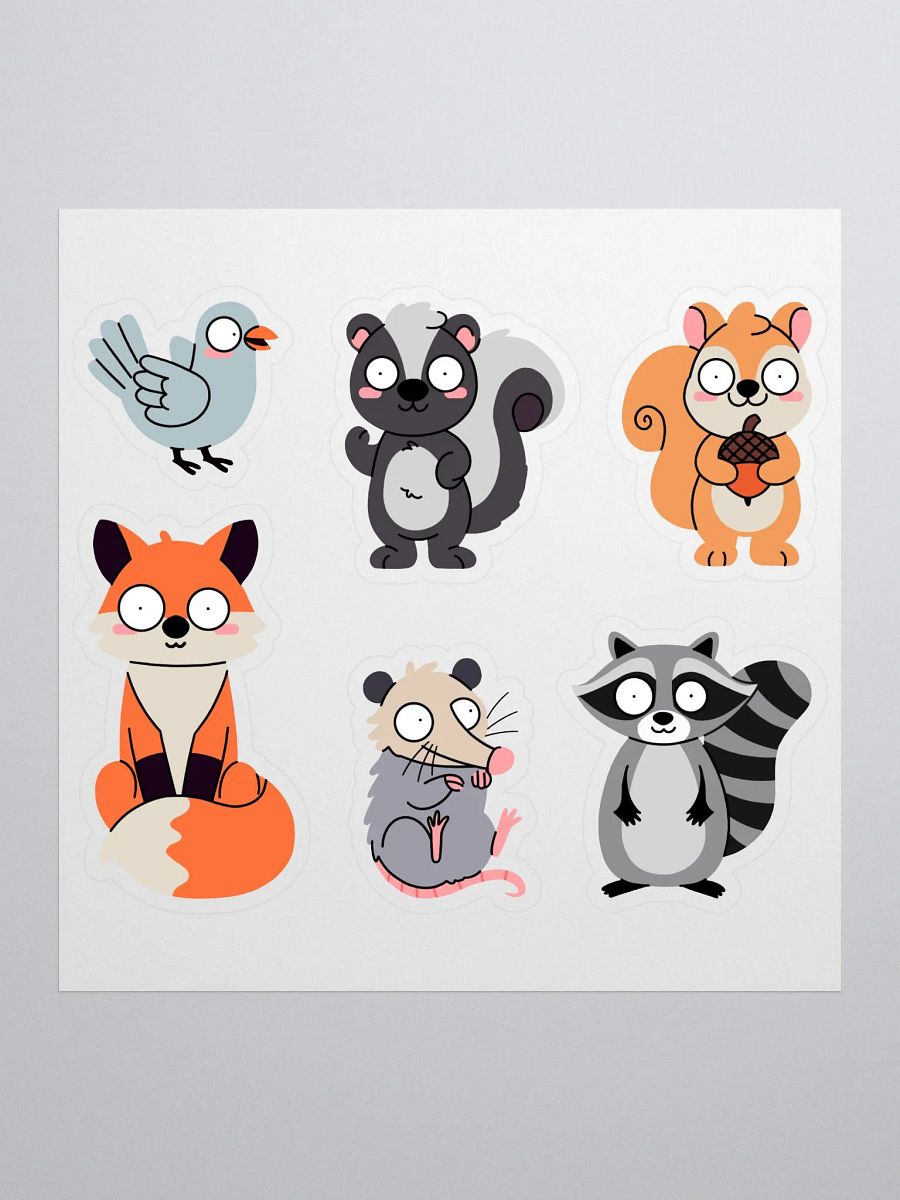 Urban Wildlife – Cute, Hand-Drawn Sticker Sheet Featuring Fox, Skunk, Squirrel, Possum, Pigeon and Raccoon for Planners, Journals, and Crafts product image (1)