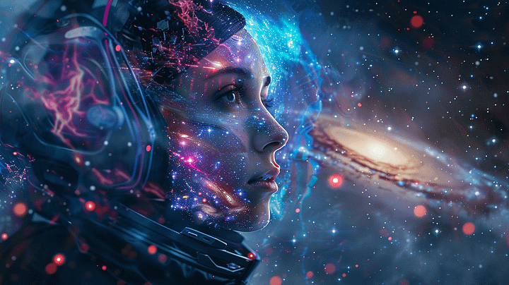 Sci Fi Cyberpunk Girl in Space flooting Wallpaper Background, galaxy, Milky Way, ultra-detailed and ultra-realistic. hyper-realistic photo, enhance the details, sharpness, product image (1)