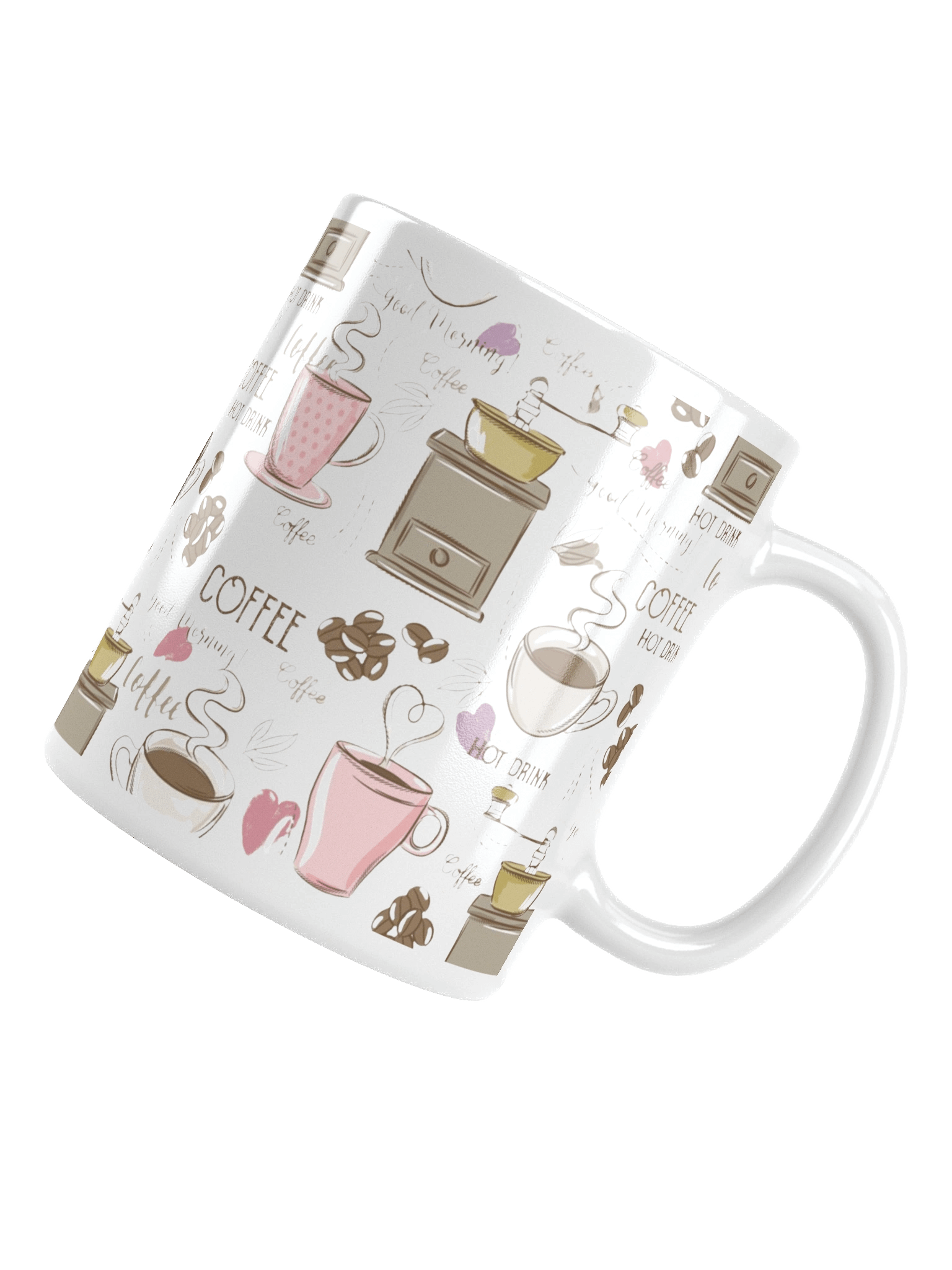 Pastel Coffee Elements and Vintage Pattern Print White Glossy Mug product image (5)
