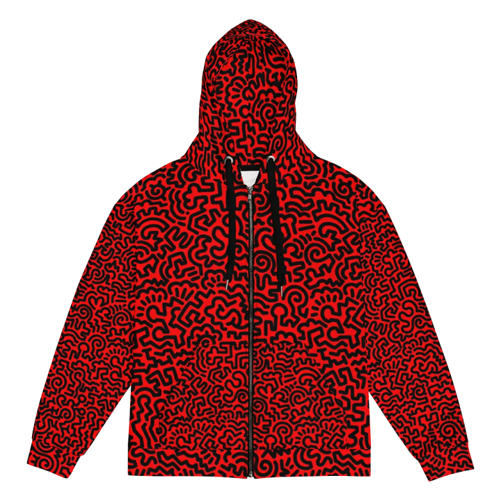 Black on red Doodle Zip Hoodie product image (1)