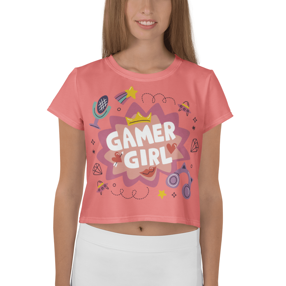 Coral Pink Gamer Girl Crop Tee product image (1)