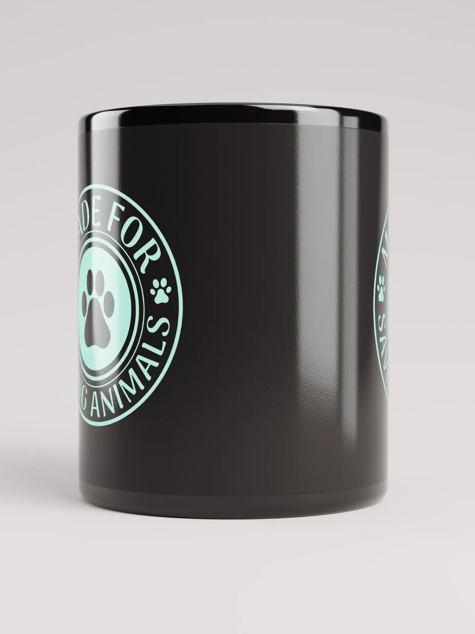 "Made for save animals-stamp" black glossy mug product image (3)