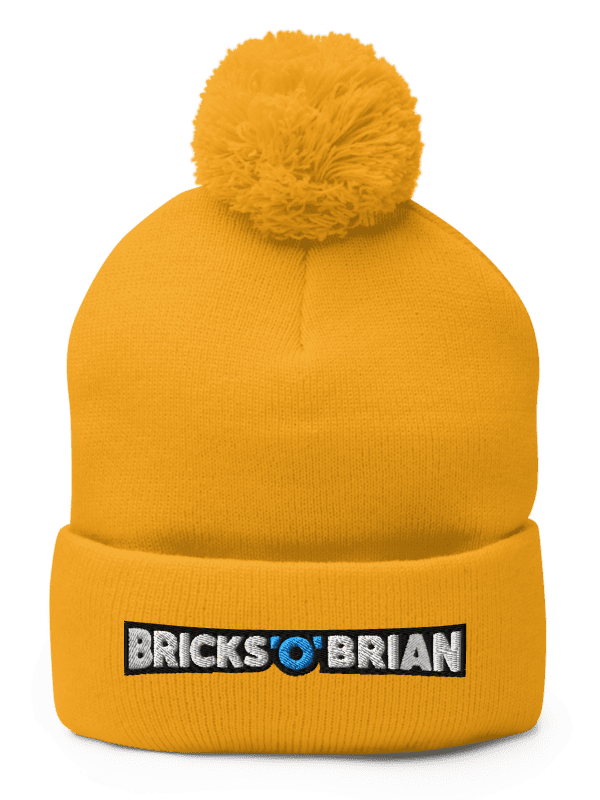 Gold Pom-Pom Knit Beanie | Bricks 'O' Brian Logo product image (1)