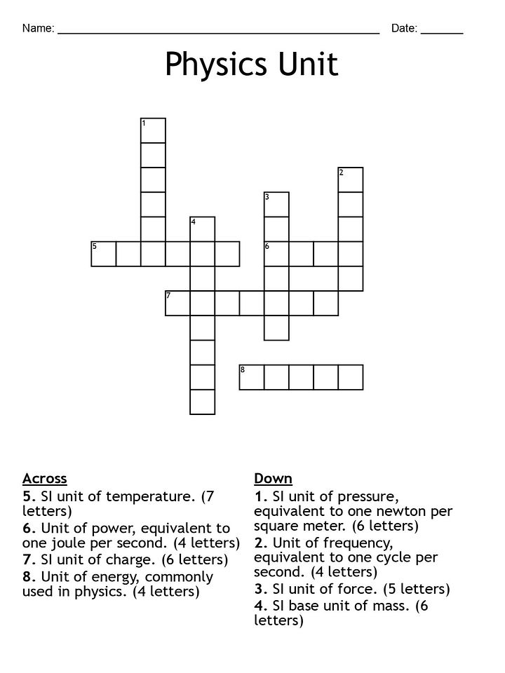 Printable Physics Unit Crossword Puzzle – Key Units in Physics! product image (1)