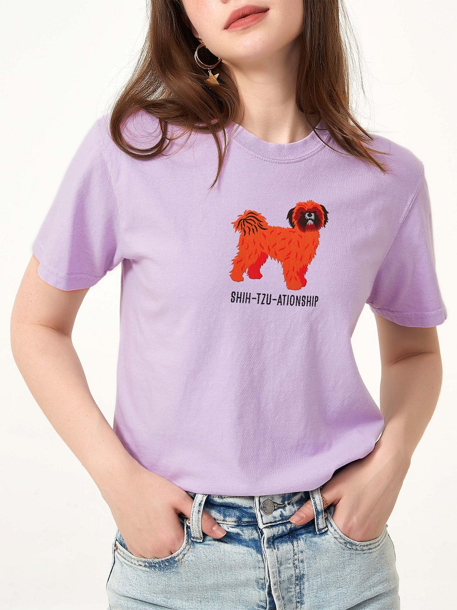 Shih-Tzu-ationship T-Shirt(Embroidered) of a Shih Tzu(Red with Black Mask) product image (2)