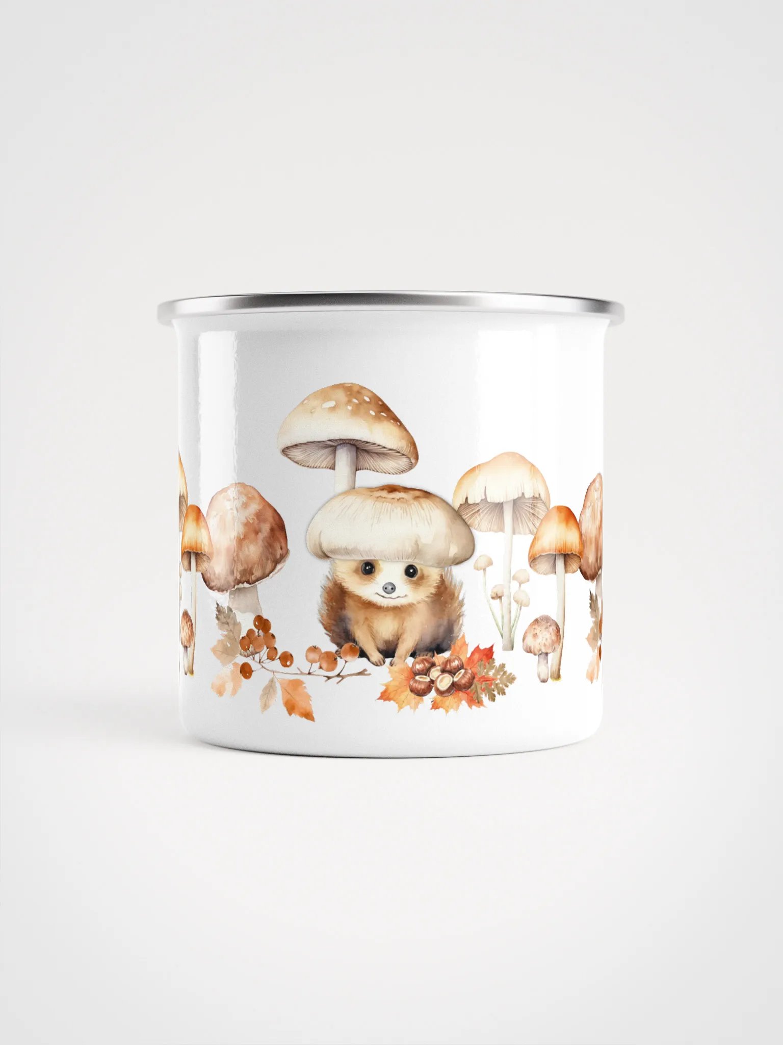 Whimsical Woodland Enamel Mug - Igelfreunde Tasse mit herbstlichem Motiv product image (3)