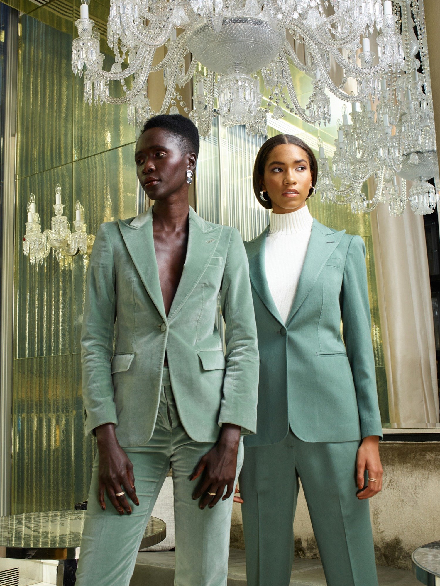 WOMEN'S SAGE GREEN SILK & COTTON VELVET SUIT product image (1)
