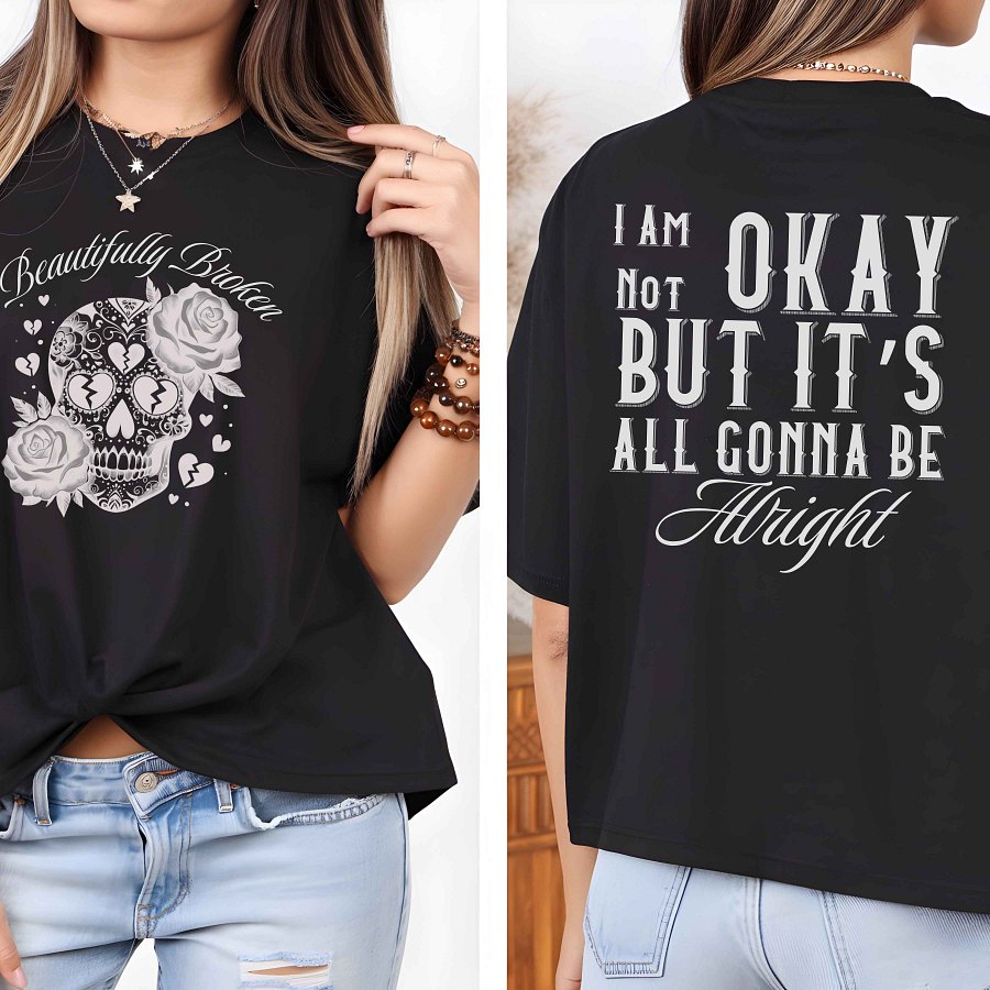 Beautifully Broken Sugar Skull PNG SVG Bundle, Mental Health Awareness Skull Design, I Am Not Okay Digital Download, Sublimation Clipart product image (3)