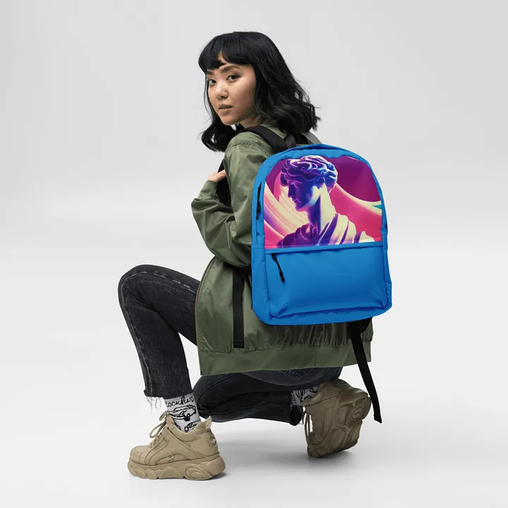Greek God Retrowave City Pop Navy Blue Backpack product image (1)