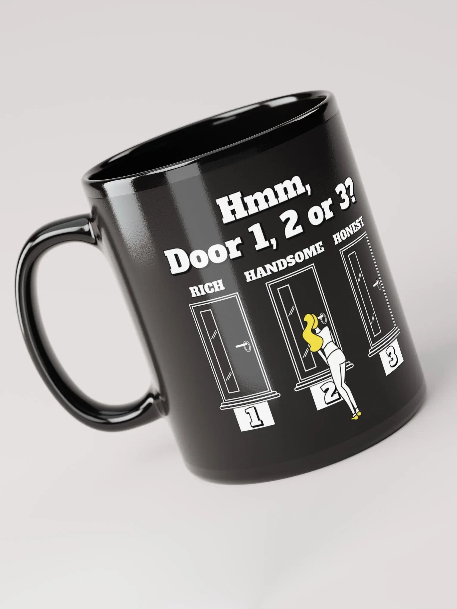 Hmm, Door 1, 2, 3? Funny Humorous Black Mug product image (5)