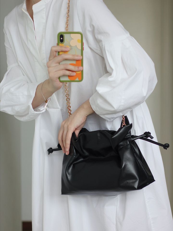 Sample Sale – Black Soft Leather Drawstring Clutch product image (2)