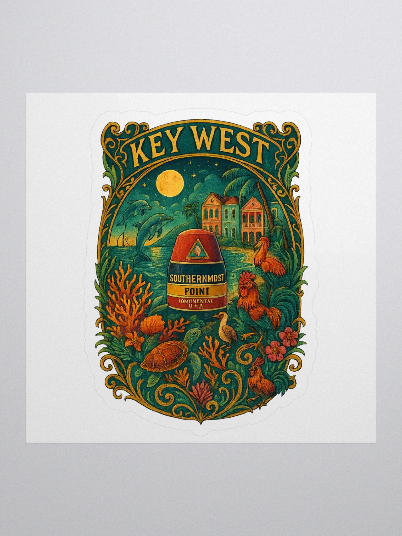 Kiss-Cut Key West Tropical Sticker with Southernmost Point Buoy product image (1)