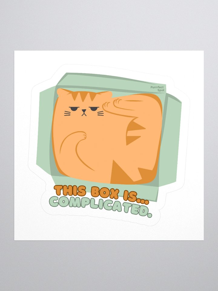 “This Box Is… Complicated.” Orange Cat Sticker 🐾📦 product image (1)