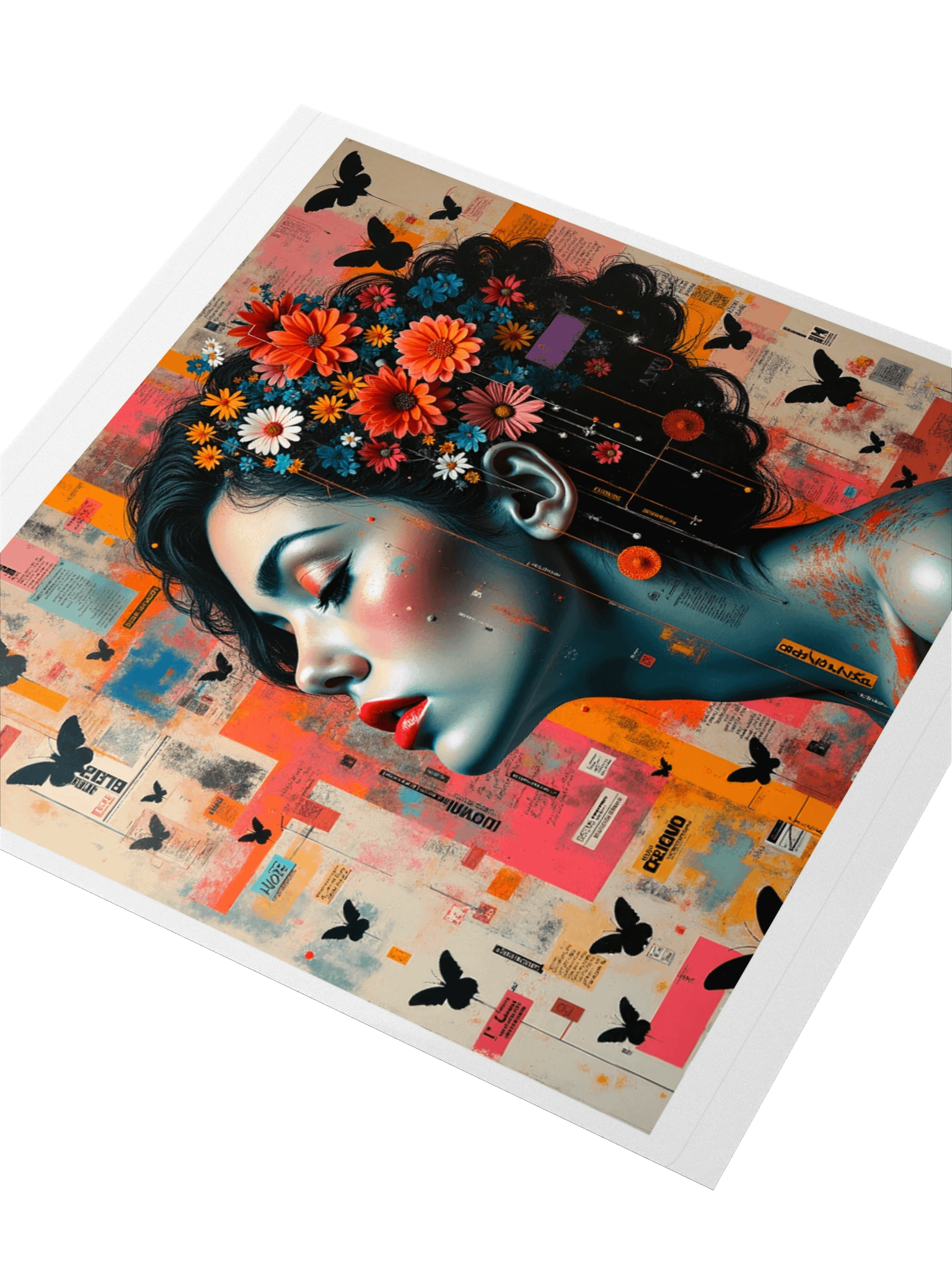 Modern Surreal Portrait Print with Floral Crown and Butterflies product image (3)