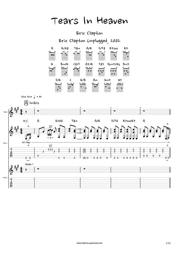 (Transcription GP) Tears In Heaven - Eric Clapton product image (2)