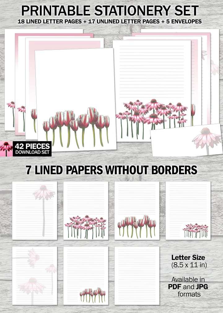 Pink Floral Print-It-Yourself 42-Piece Stationery Pack product image (1)