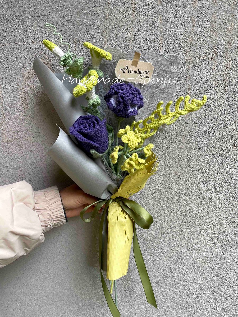 Purple & Yellow Interwoven Crochet Knit Bouquet product image (3)