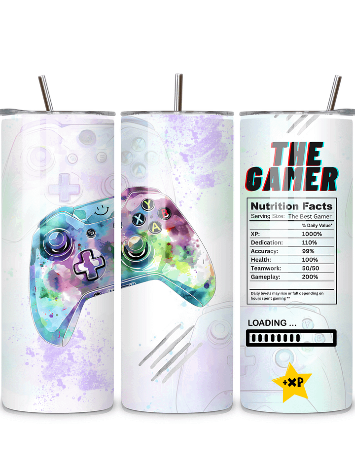 The Gamer 20oz Skinny Tumbler with Metal Straw – Fun Gaming Controller Design – Double-Walled Insulated Stainless Steel Tumbler for Hot & Cold Drinks, Gift for Gamers product image (1)