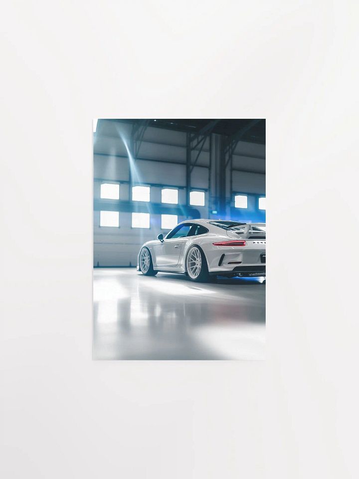 White Porsche 911 GTS parked in a white hall product image (10)