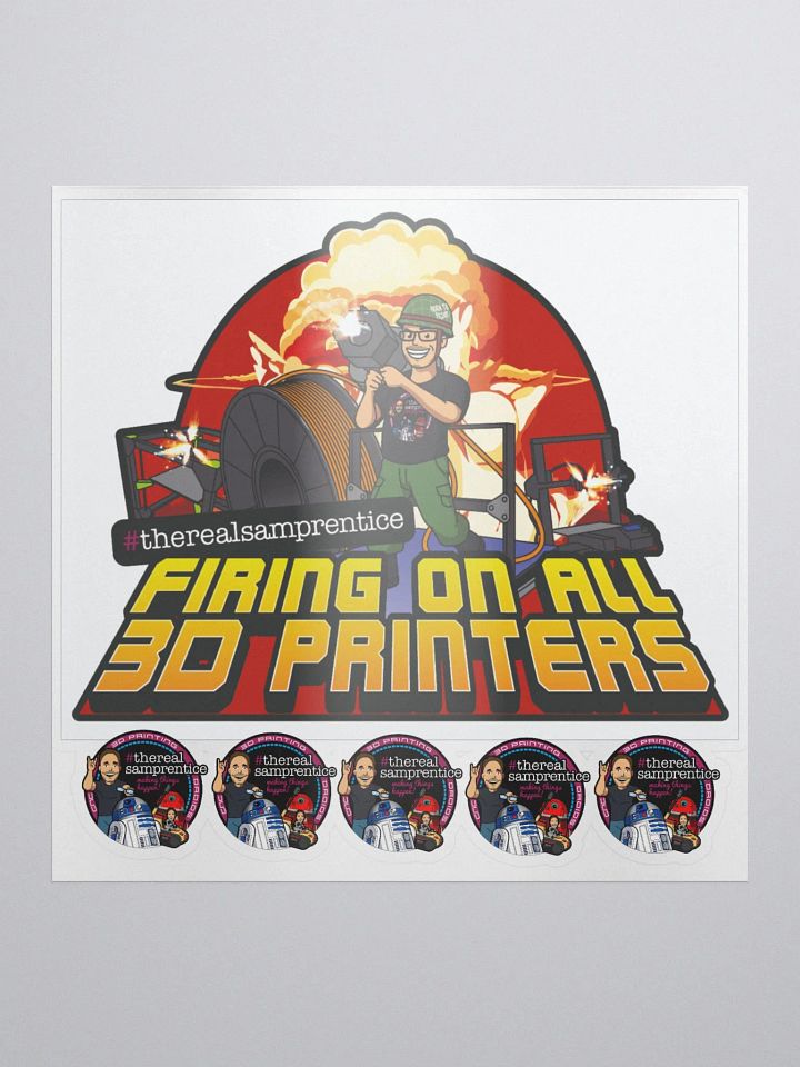 @therealsamprentice Firing On All 3D Printers Sticker product image (1)