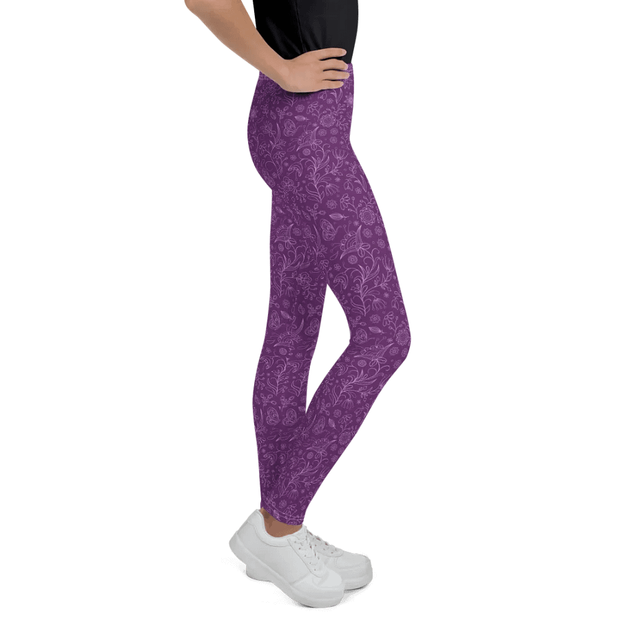 Dark Purple Floral Youth Leggings product image (3)