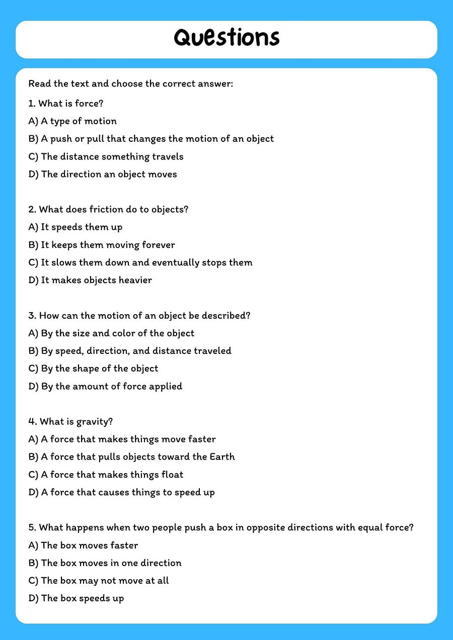 Force and Motion Reading Comprehension Passage with Questions product image (2)