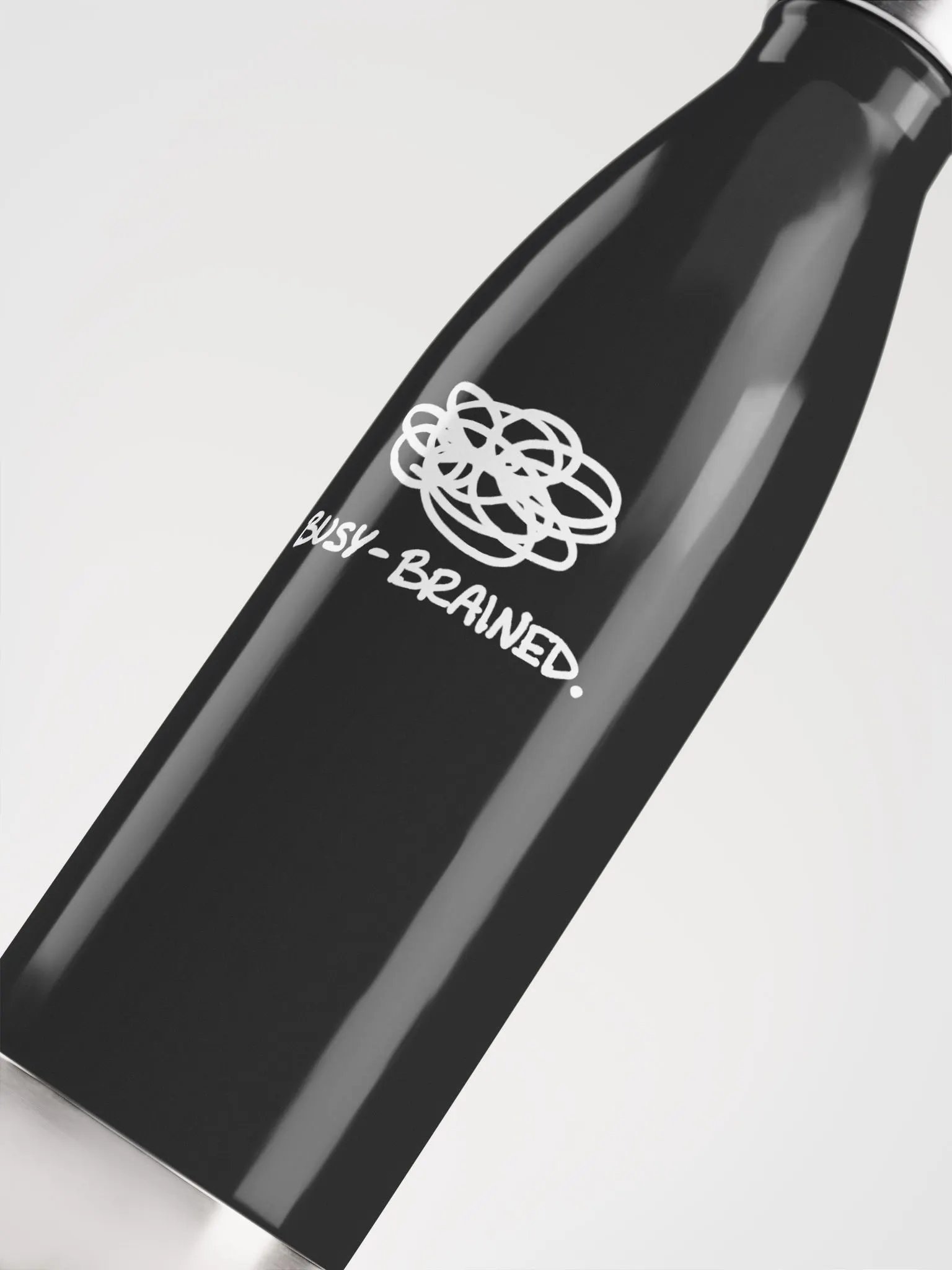 BUSY-BRAINED (white design) stainless steel water bottle product image (1)