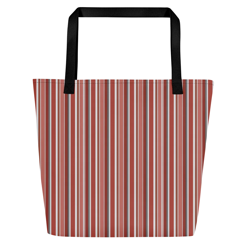 Vintage Christmas Stripes– All-Over Print Large Tote Bag with Pocket product image (4)
